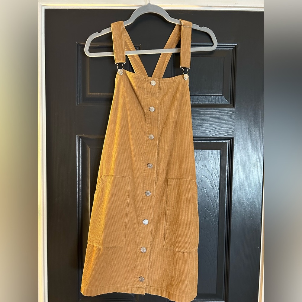 tan corduroy overall dress size medium